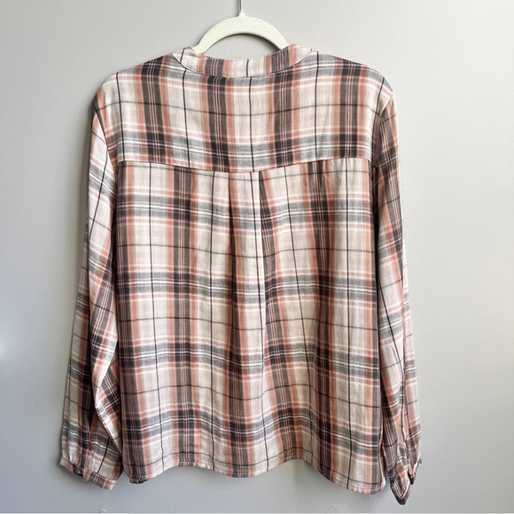 Grace‎ Karma Top Women's Medium New NWT Plaid Neutral Cotton Gauze Scandi Earthy - Picture 2 of 12
